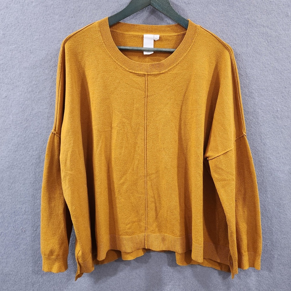 Ady‎ P Oversized Knit Sweater Top Womens XL Mustard Yellow Cropped Hem